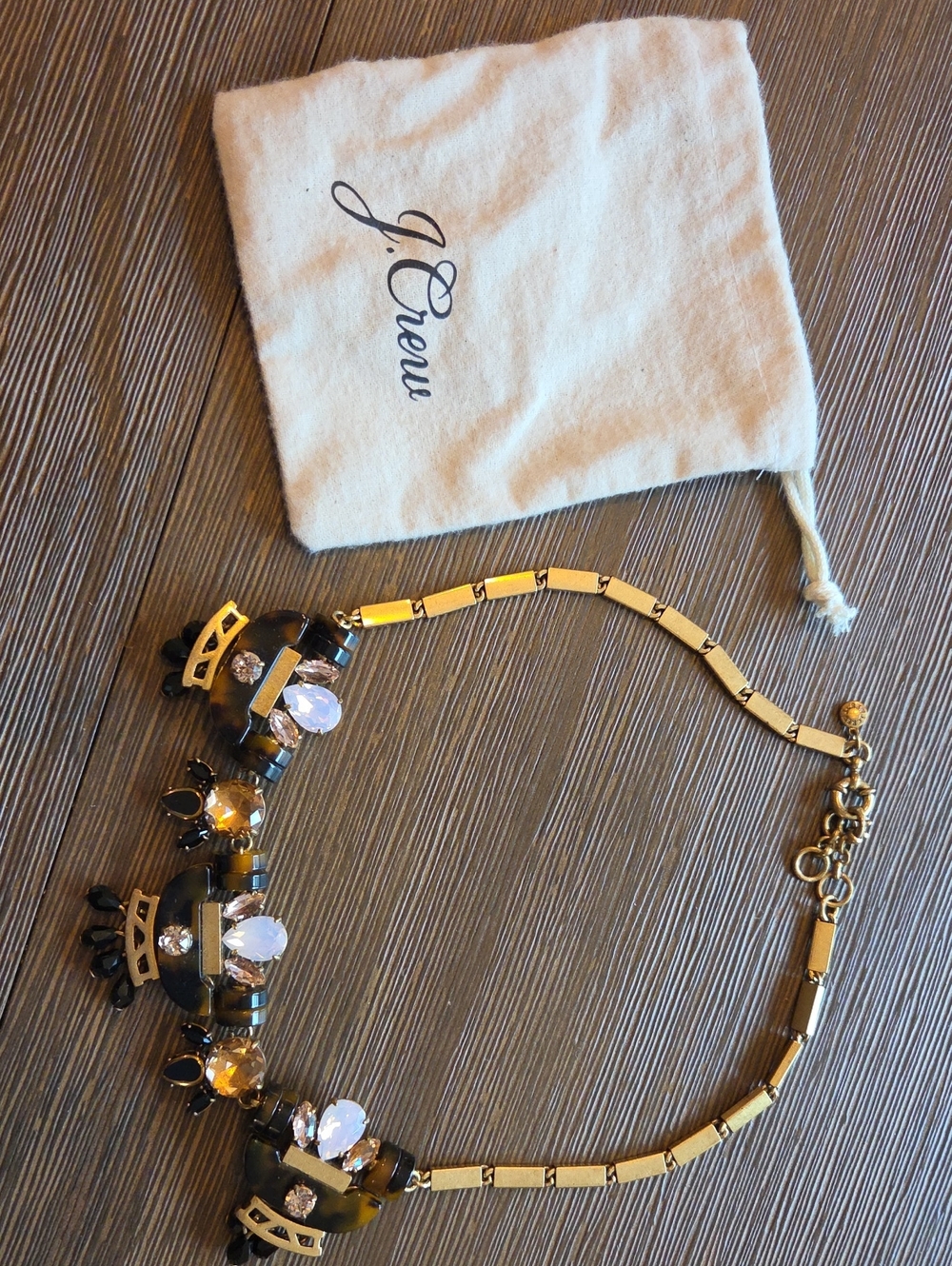 J. Crew Gold Tortise Shell And Crystal Statement Necklace